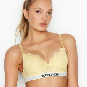 Victoria’s Secret logo band yellow lace bra